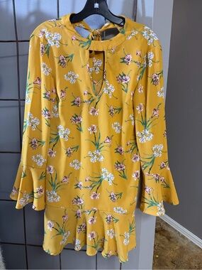 Xhilaration Mustard Yellow Floral Long Sleeve Dress